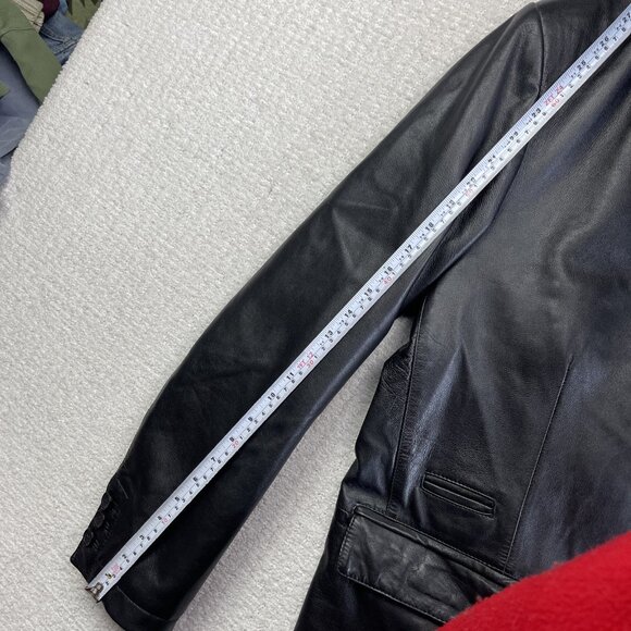 VTG Cordovan Black Leather Blazer Jacket Sports Coat Men Sz L Boxy 2 Button - Picture 10 of 14